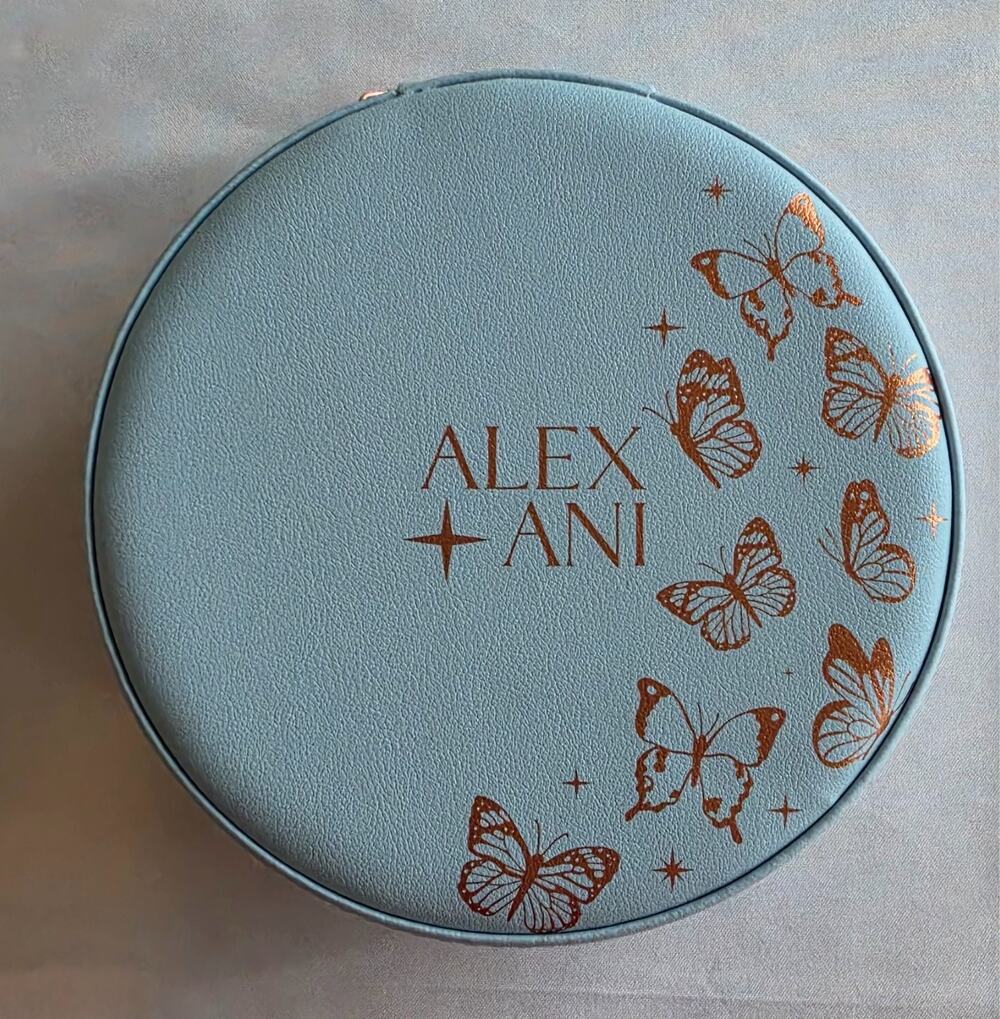 ALEX AND ANI Butterfly Jewelry Case Light Blue Rose Gold Travel Organizer